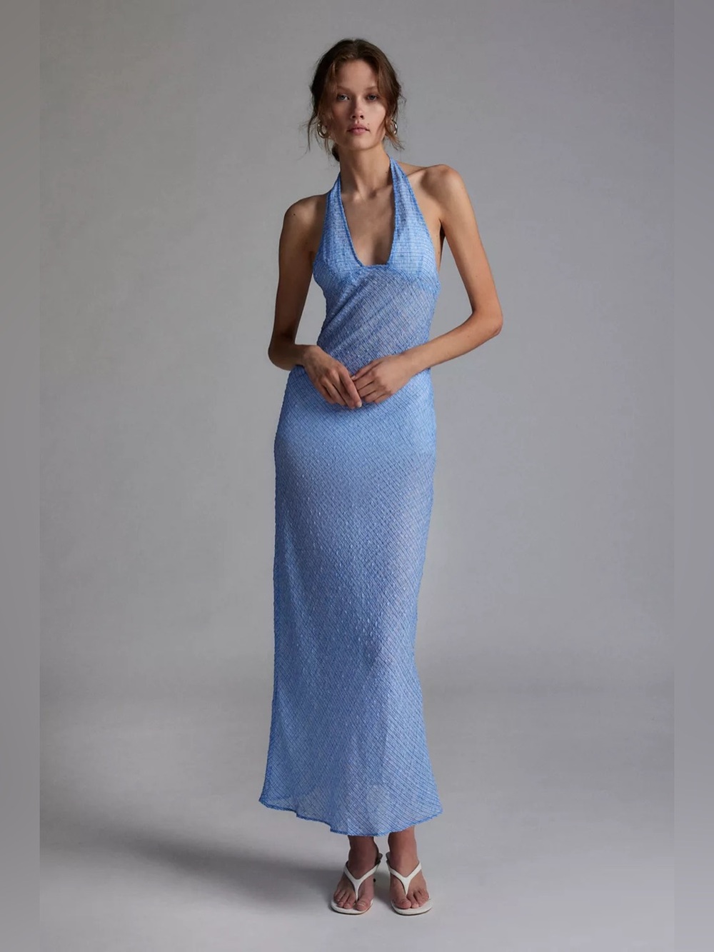 Lioness XL Sheer Halter Neck Light Blue Maxi Dress